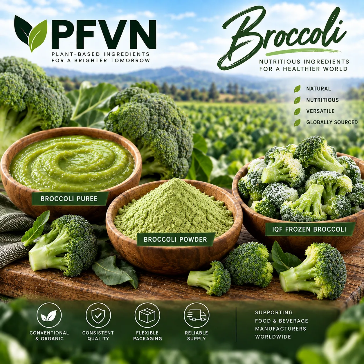 Broccoli powder for industrial manufacturing